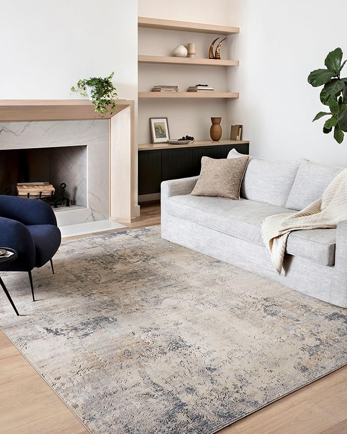 Loloi Teagan Collection 7'-11" x 10'-6" Area Rug in Sand/Mist - Large Area Rug, Soft Neutral Rug, High-Traffic for Living Room, Bedroom, Home Office, Dining Area