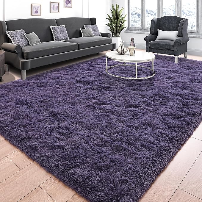 Tepook Super Soft Fluffy Rug for Bedroom, Modern Shaggy Rug Fuzzy Kids Rug for Living Room, Plush Indoor Nursery Home Decor Rug with Non-Slip Bottom, Gray Purple, 6 X 9 Feet