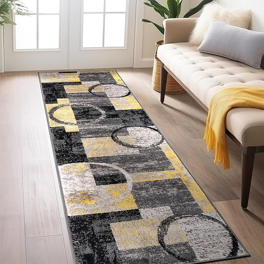 Rugshop Contemporary Abstract Circle Design Soft Runner Rug 2' x 7'2" Yellow