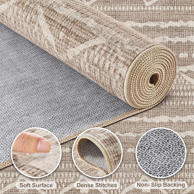 10x12 Area Rug Living Room: Washable Boho Large Neutral Modern Soft Farmhouse Rugs Stain Resistant Indoor Floor Non Slip Accent Carpet for Bedroom Nursery Kids Playroom Office Dining Room- Dark Brown