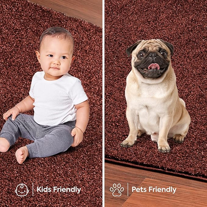 Modern Indoor/Outdoor Commercial Solid Color Rug - Chocolate, 9' x 13', Rectangular, Pet and Kids Friendly Rug. Made in USA, Area Rugs Great for Kids, Pets, Event, Wedding