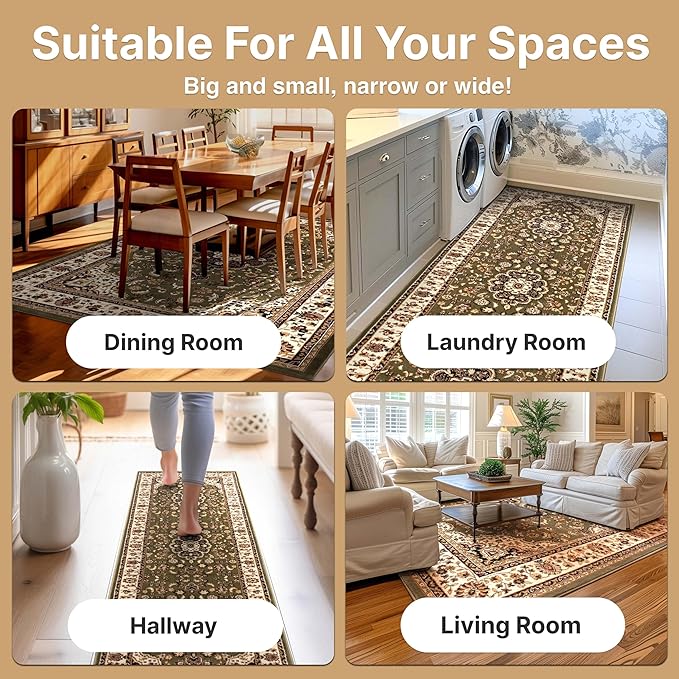 Well Woven Barclay Collection Medallion Kashan Green 4 ft Round Rug - for Entryways, Small Bedrooms, Living Rooms