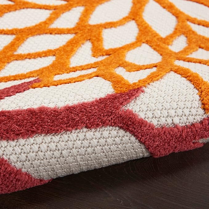 Nourison Aloha Indoor/Outdoor Red Multi Colored 6' x 9' Area Rug, Tropical, Botanical, Easy Cleaning, Non Shedding, Bed Room, Living Room, Dining Room, Deck, Backyard, Patio (6x9)