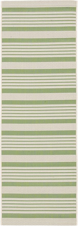 SAFAVIEH Courtyard Collection Runner Rug - 2'3' x 6'7', Green & Beige, Stripe Design, Non-Shedding & Easy Care, Indoor/Outdoor & Washable-Ideal for Patio, Backyard, Mudroom (CY6062-244)