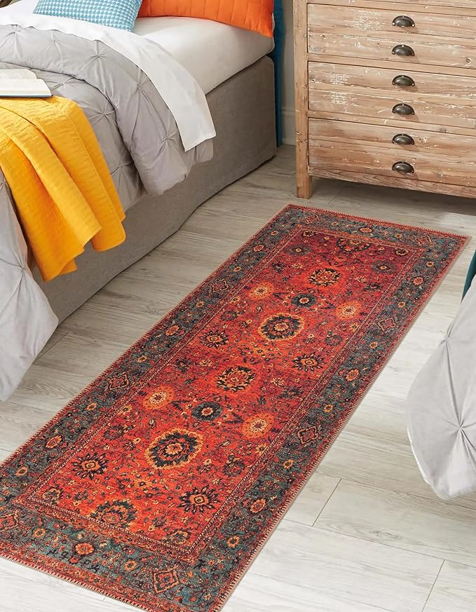 Keen Home Design Machine Washable Area Rugs with Non-Slip Backing, Ideal for Hallway, Living Room, Bedroom, Kitchen and Laundry Room, Vintage Moroccan and Low Pile Rug - (2'6'' x 12'), 166000