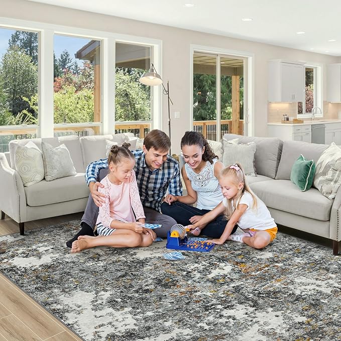 Runner Rug 2'6''x8' Washable Runner Rug: Machine Washable Kitchen Area Rug with Anti-Slip Backing Non-Shedding Stain-Resistant Long Soft Carpet Runner for Hallway, Bedroom, Laundry Room-Gray/Multi