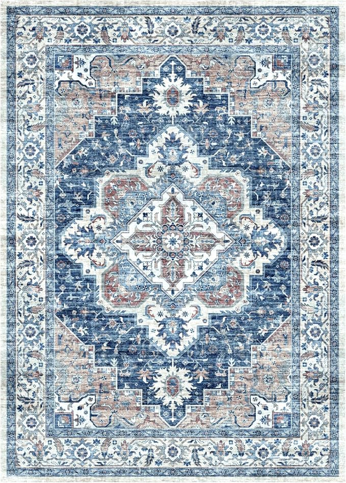 Washable Rugs 4x6, Stain Resistant Lightweight Anti-Skid Rugs for Living Room, Distressed Vintage Boho Rug Floor Carpet Bedroom Dining Room Office