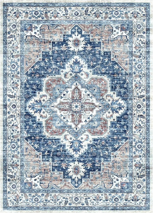 Vintage Area Rug, Washable Rugs 3x5 for Bedroom, Small Distressed Rug Rug for Kitchen Entryway Bathroom Living Room Office Carpet