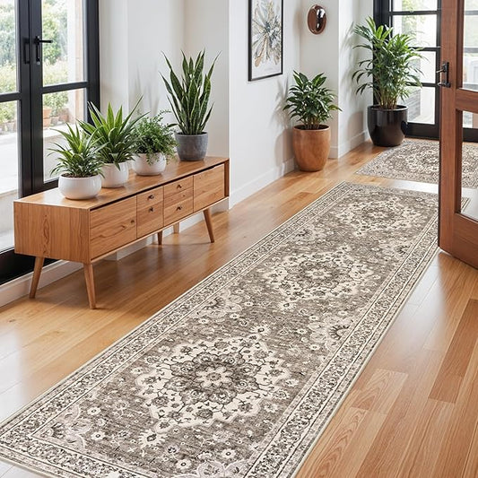 Washable Oriental Hallway Runner Rug - 3x10 Rugs for Living Room Soft Carpet for Bedroom Kitchen Waterproof Floral Distressed Indoor Stain Resistant Non-Shedding Floor Carpets (Beige, 3X10)