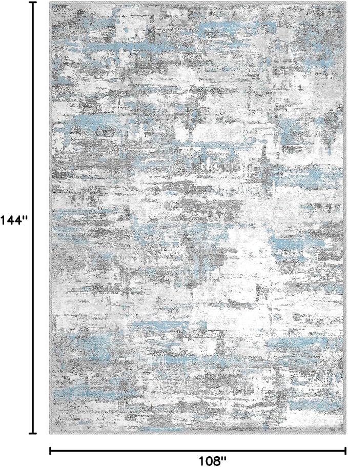 Area Rugs for Living Room: 9x12 Abstract Washable Rug Modern Neutral Large Soft Stain Resistant Non-Slip Backing Machine Table for Bedroom Dining Room Indoor Home Office Carpet - Blue Grey