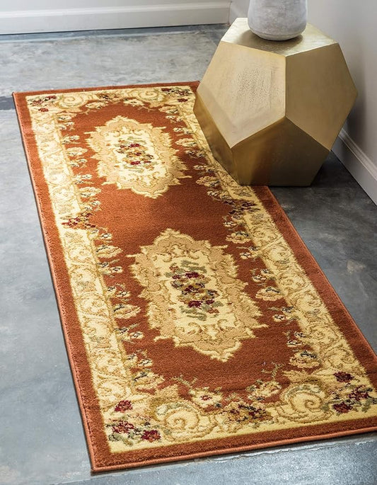 Unique Loom Versailles Collection Traditional Classic Floral Motif Area Rug (2' 2 x 6' 0 Runner, Terracotta/ Ivory)