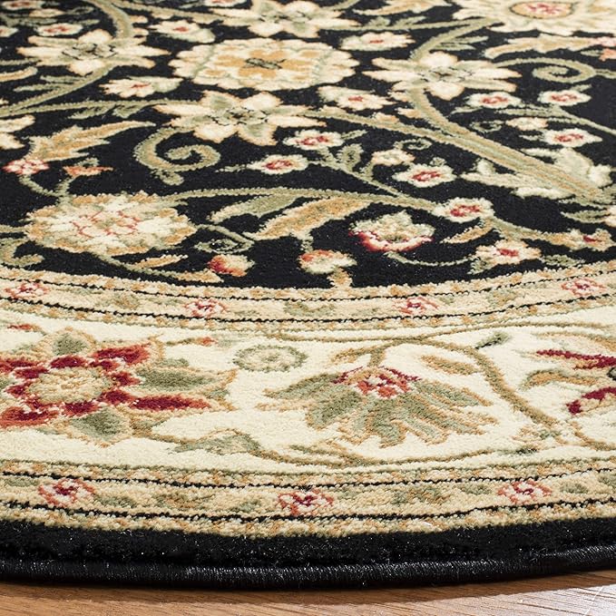 SAFAVIEH Lyndhurst Collection Area Rug - 3'3" Round, Black & Ivory, Traditional Oriental Design, Non-Shedding & Easy Care, Ideal for High Traffic Areas in Living Room, Bedroom (LNH212A)