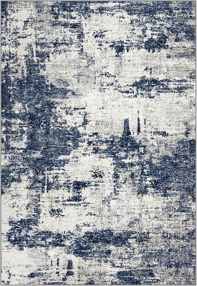 Washable Rug 6x9 Area Rugs: Soft Large Living Room Rug with Anti-Slip Backing Non-Shedding Stain-Resistant Modern Abstract Carpet for Bedroom Dining Room Nursery Home Office-Gray/Blue