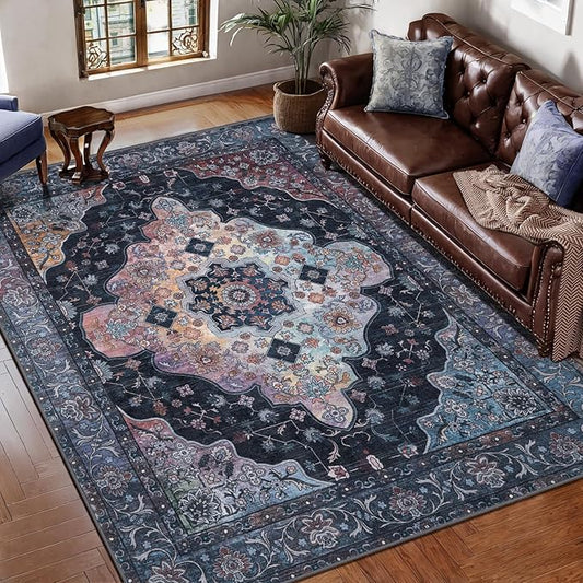 3x5 Rug, Washable Vintage Rugs Indoor Area Rug, Non Slip Accent Rug, Print Distressed Taupe Carpet, Soft Low Pile Rug for Living Room Dorm Bedroom Bedside Entryway Bathroom