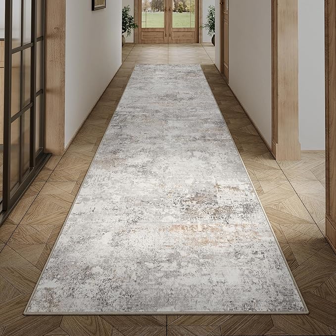 2x8 Runner Rug Washable Hallway Area Rug Indoor Accent Rug Abstract Non Slip Low Pile Carpet Distressed Throw Rugs for Bedroom Living Office Kitchen Laundry Bathroom