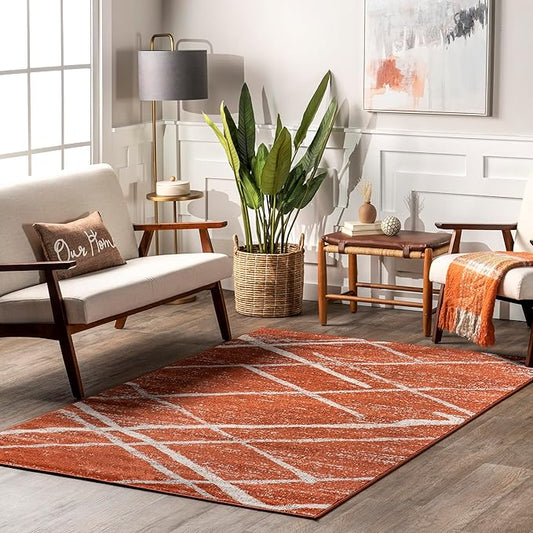nuLOOM 6' Square Performance Indoor Area Rug, Non-Shed, Power Loomed High-Traffic Area Rug for Living Room, Bedroom, Home, Thigpen Dark Orange