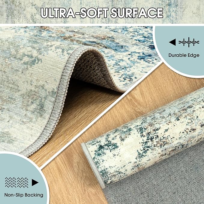 10x14 Area Rugs for Living Room: Soft Abstract Large Area Rug Non-Shedding Anti-Skid Stain Resistant Indoor Floor Modern Washable Rugs for Bedroom Dining Room Nursery Farmhouse Home Office-Blue/Gray