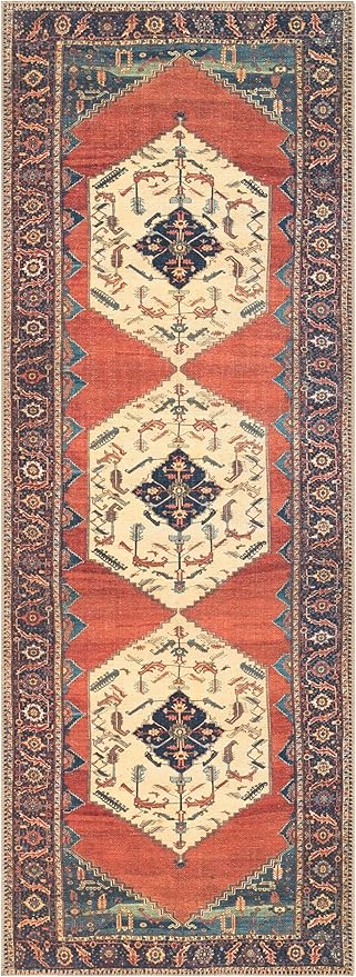 Keen Home Design 2x10 Rug - Machine Washable Runner Rug with Non-Slip Backing, Ideal for Hallway, Entryway, Kitchen, Laundry Room - Vintage, Easy Clean, Durable, Low Pile Rug - (2'6" x 10')