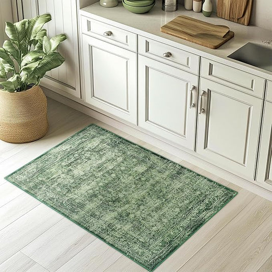 2x3 ft Boho Green Runner Rug – Washable, Non-Slip Area Rug for Kitchen, Outdoor & Home, Soft & Durable, Perfect for Entryways, Hallways & Living Rooms