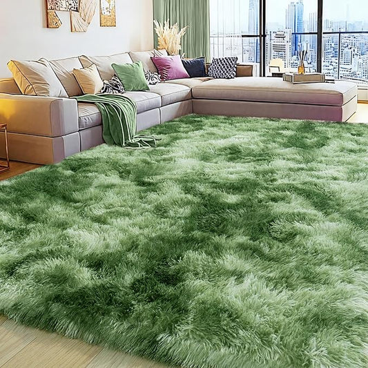 6x9 Fluffy Fuzzy Area Rug for Living Room Bedroom, Ultra Soft Large Living Room Rugs, Non Slip Thick Shag Rug for Dorm, Kids Girls Boys Rug for Home Decor Aesthetic, Tie-Dyed Green
