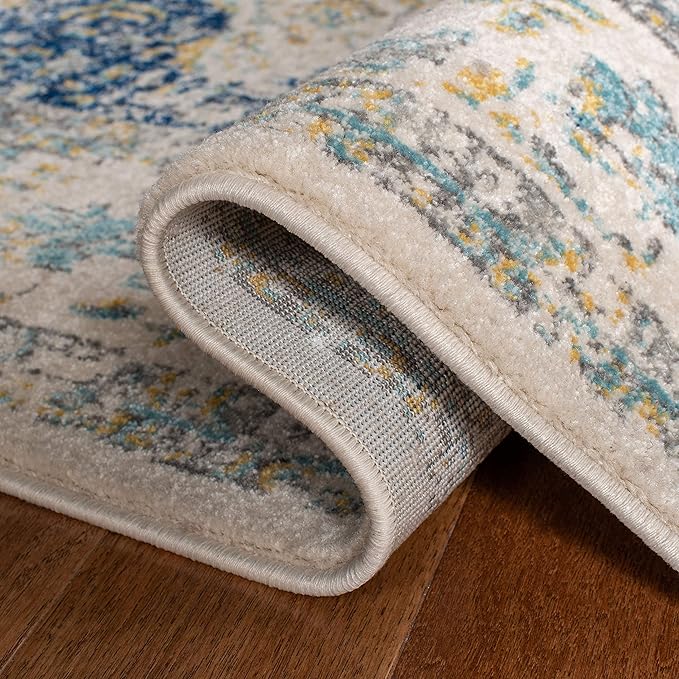 SAFAVIEH Evoke Collection Accent Rug - 4' x 6', Ivory & Blue, Shabby Chic Oriental Medallion Design, Non-Shedding & Easy Care, Ideal for High Traffic Areas in Entryway, Living Room, Bedroom (EVK220C)