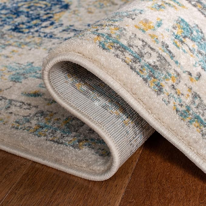 SAFAVIEH Evoke Collection Area Rug - 10' x 14', Ivory & Blue, Shabby Chic Oriental Medallion Design, Non-Shedding & Easy Care, Ideal for High Traffic Areas in Living Room, Bedroom (EVK220C)