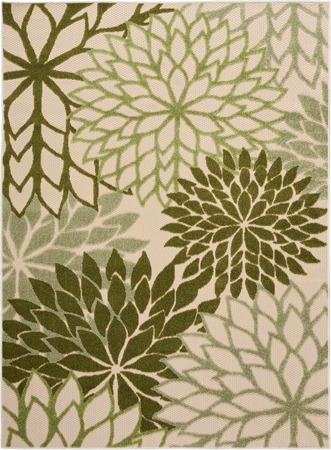 Nourison Aloha Tropical Indoor/Outdoor Ivory Green 6' x 9' Area Rug, Easy Cleaning, Non Shedding, Bed Room, Living Room, Dining Room, Backyard, Deck, Patio (6x9)