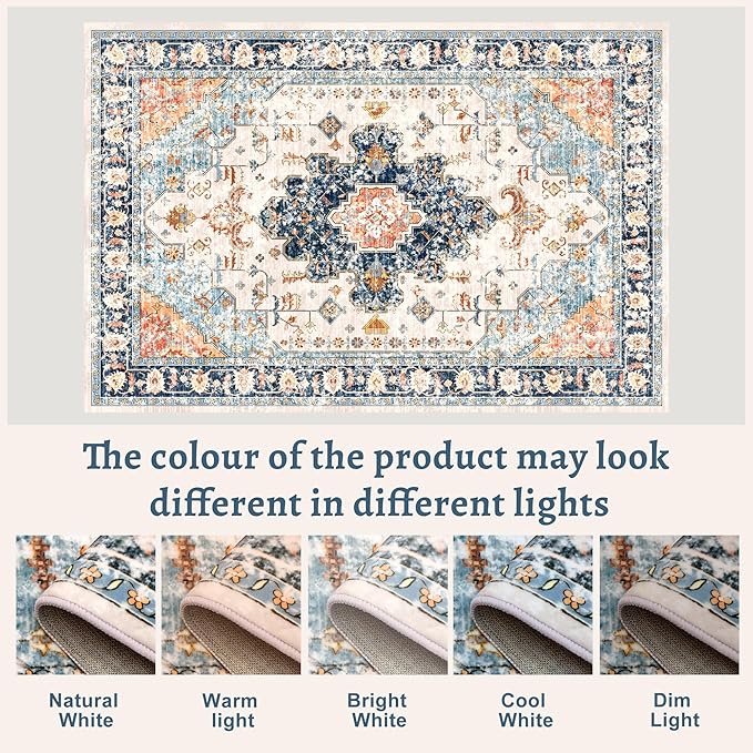 2x10 Washable Runner Rug for Hallways, Non Slip Vintage Runner Rug, Soft Low Pile Long, Print Distressed Blue/Orange Carpet Runners for Kitchen Bedroom Entryway Bathroom Living Room