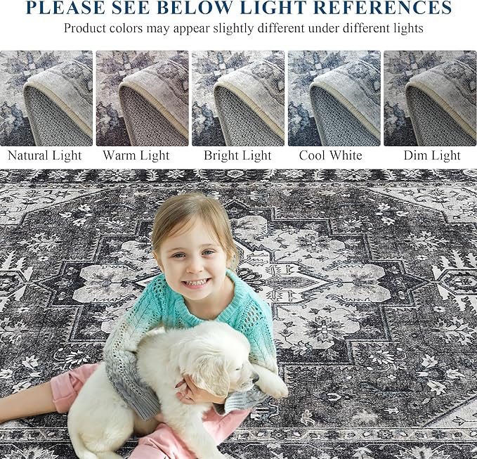 3x5 Area Rugs Washable Boho Rug, Non Slip Carpet for Living Room, Boho Vintage Design Rug, Foldable Soft Low-Pile Rug, Brown/Gray-Brown
