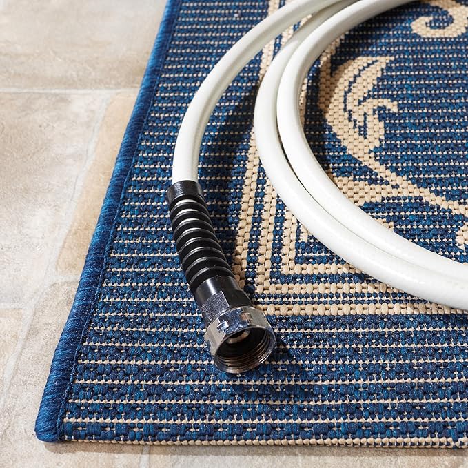 SAFAVIEH Courtyard Collection Area Rug - 9' x 12', Navy & Beige, Scroll Design, Non-Shedding & Easy Care, Indoor/Outdoor & Washable-Ideal for Patio, Backyard, Mudroom (CY2098-268)