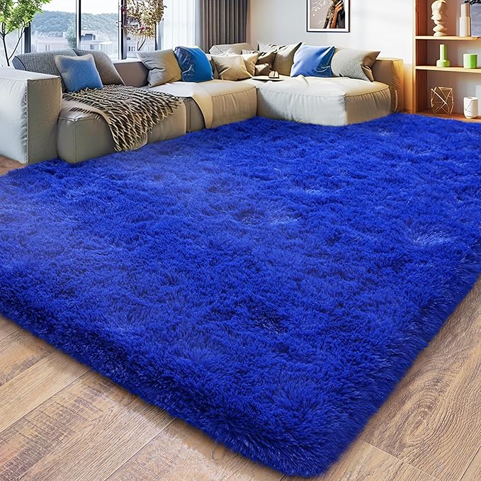 Ultra Fluffy Area Rugs for Living Room Bedroom, 6x9 Fuzzy Large Living Room Rugs, Thick Shag Rug for Dorm, Soft Non Slip Kids Girls Boys Rug for Home Decor Aesthetic, Royal Blue