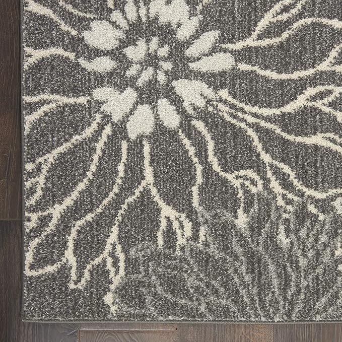 Nourison Passion Charcoal/Blue 1'10" x 2'10" Area Rug, Floral, Farmhouse, Easy Cleaning, Non Shedding, Bed Room, Living Room, Dining Room, Kitchen, (2' x 3')