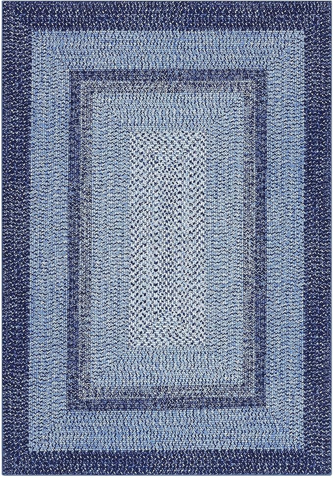 Washable Area Rug 6x9 Rug for Living Room Modern Area Rug for Bedroom Decor Blue Rug Geometric Area Rugs Non Slip Throw Rugs Stain Resistant Carpet for Nursery Dining Room 6'x9' Navy Blue
