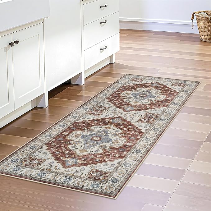 Washable 2x5 Hallway Runner Rug: Soft Rugs with Non Slip Backing for Living Room Kitchen Bathroom - Stain Resistant Bedroom Floor Mat - Hallway Floor Decor for Home (2x5,Brick)