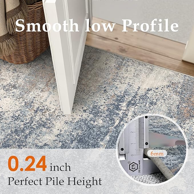 2x3 Entryway Rugs Dark Blue Machine Washable Area Rug Entrance Door Mat Indoor Accent Rug Abstract Non Slip Low Pile Carpet Distressed Throw Rug for Kitchen Bedroom Office