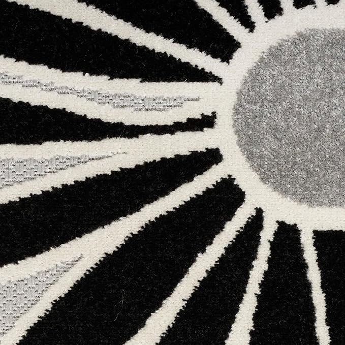 Nourison Aloha Indoor/Outdoor Black White 6' x 9' Area Rug, Easy Cleaning, Non Shedding, Bed Room, Living Room, Dining Room, Kitchen (6x9)