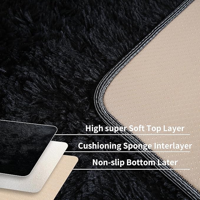 4x6 Black Fluffy Shag Rug for Bedroom, Ultra Soft Plush Fuzzy Washable Cozy Carpet for Living Room, Modern Non Slip Floor Comfy Furry Shaggy Area Rug for Kids Baby Boys Girls Nursery Dorm