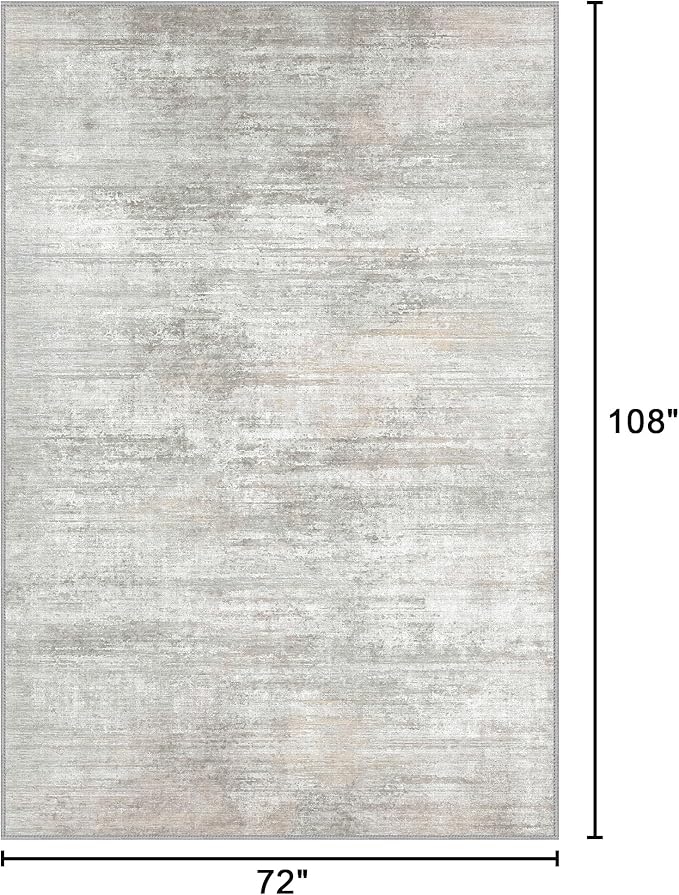 Bavni Washable Rug, Soft Abstract Rugs Non-Slip, Thin Foldable 6x9 Rug, Modern Stain Resistant Area Rug for Living Room, Kitchen, Bedroom, White/Grey