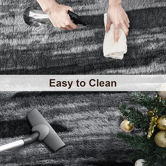 TWINNIS Super Soft Shaggy Rugs Fluffy Carpets, 5x8 Feet, Indoor Modern Plush Area Rugs for Living Room Bedroom Kids Room Nursery Home Decor, Upgrade Anti-Skid Rectangular Fuzzy Rug, Charcoal Grey