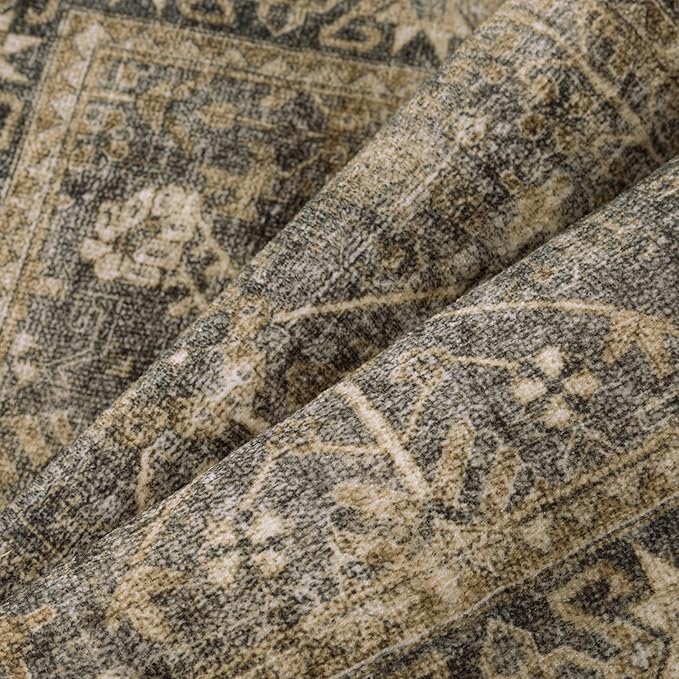 2x3 Brown Black Area Rug Washable Vintage Distressed Carpet Low Pile Entryway Door Mat Non Slip Indoor Soft Small Retro Entrance Throw Accent Rug Kitchen Bathroom Bedroom Dining Living Room