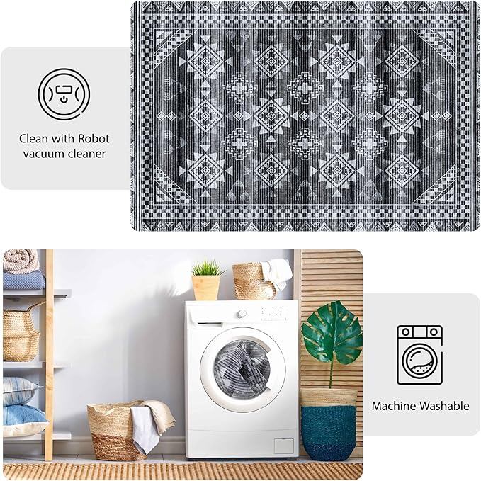 2x3 Small Entryway Rug Machine Washable Boho Rug Mat Soft Non Slip Area Rugs Indoor Stain Resistant Carpet for Front Entrance Kitchen Bathroom