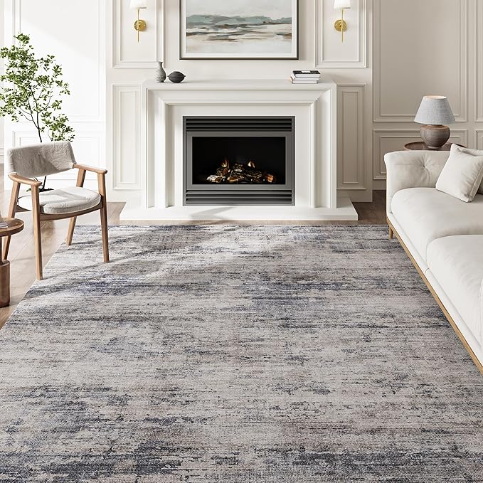 5x7 Living Room Rugs Machine Washable Gray Hallway Area Rug Indoor Accent Rug Abstract Low Pile Carpet Distressed Throw Aesthetic Rug Bedroom Office Dining Room Kitchen Laundry Room Non Slip