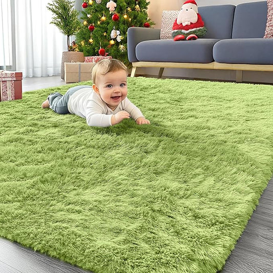 OLANLY Area Rugs for Living Room Bedroom, Machine Washable 4x5.9 Feet Soft Fluffy Shaggy Bedside Rug, Indoor Floor Carpet for Kids Girls Boys, Dorms, Nursery Rooms, Home Decor Aesthetic, Grass Green