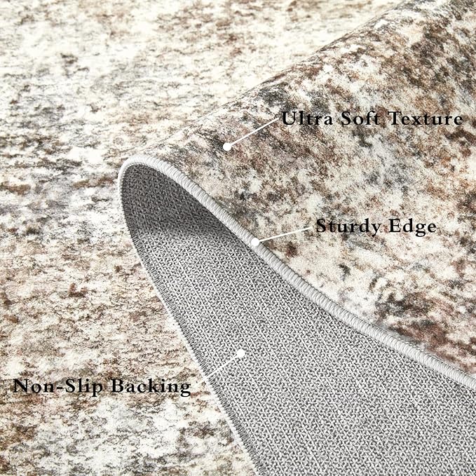 Area Rugs for Living Room: 6x9 Washable Neutral Abstract Rug for Bedroom Large Soft Modern Dining Room Rugs Indoor Floor Low Pile Carpet for Home Office Nursery - Brown Grey