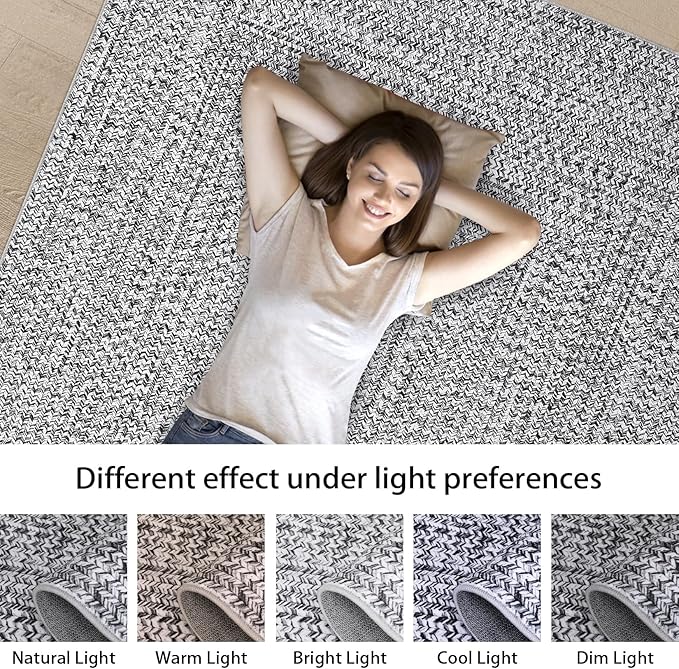 Washable Area Rugs 9x12 Living Room Modern Rugs for Bedroom Grey Rug Imitation Braided Soft Large Area Rug Non Slip Throw Rugs Stain Resistant Carpet for Nursery Dining Room 9'x12' Light Grey