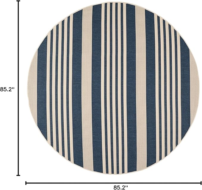 SAFAVIEH Courtyard Collection Area Rug - 7'1 Round, Navy & Beige, Non-Shedding & Easy Care, Indoor/Outdoor & Washable-Ideal for Patio, Backyard, Mudroom (CY6062-268)
