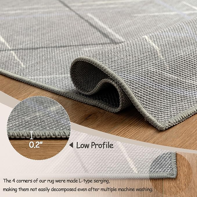 Runners for Hallways Kitchen Runner Rug Non Slip 2x10 Long Washable Runner Rugs No Pile Tear and Stain Resistance, Hand Woven Style Thin Rug for Hallways Kitchen Laundry Bathroom- Dark Gray
