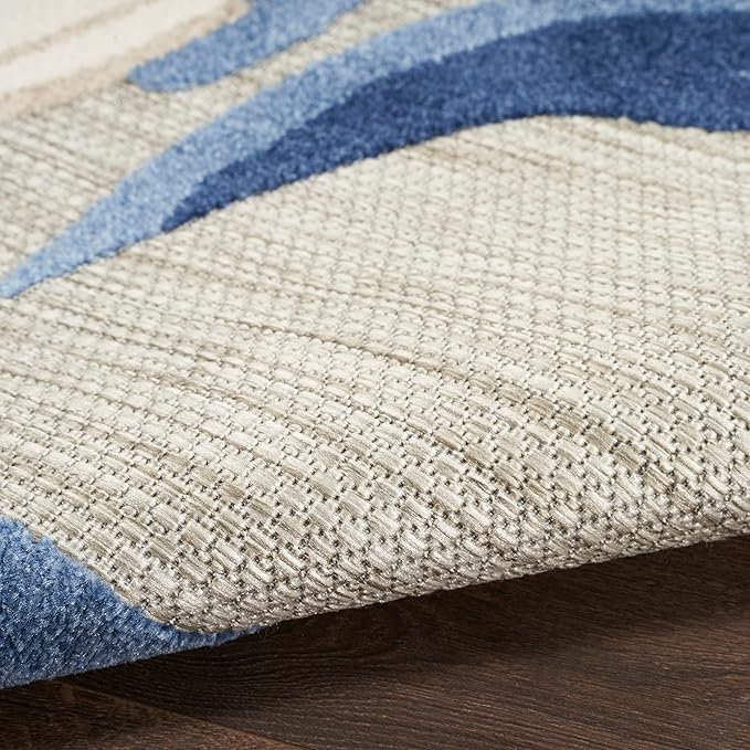 Nourison Aloha Outdoor Blue Grey 2'3" x 12' Area Rug, Easy Cleaning, Non Shedding, Bed Room, Living Room, Dining Room, Deck, Backyard, Patio (2x12)