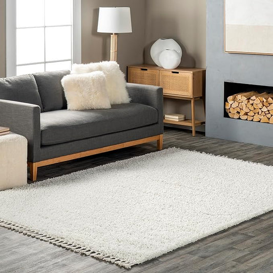 nuLOOM Neva Modern Tasseled Shag Area Rug, 6' 7" x 9', Ivory