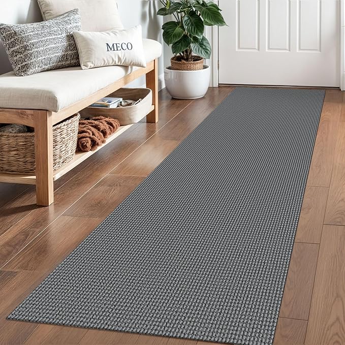 Braided Runner Rug 2x6 Ft Washable Runners for Hallways Non Slip Rubber Backed Kitchen Runners Cotton Entryway Runner Indoor, Woven Floor Carpet for Hall Kitchen Bedroom, Dark Grey/Grey